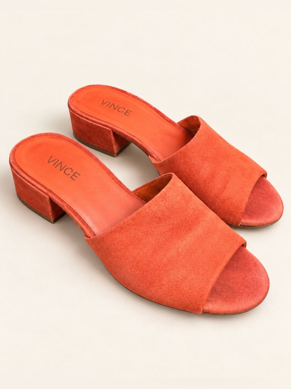 Vince orange suede leather slip on mules 6.5 M slippers